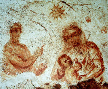 La Madonna con il bambino e un profeta che indica una stella, Catacombe di Priscilla